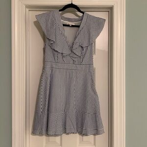 Blue and white seersucker dress